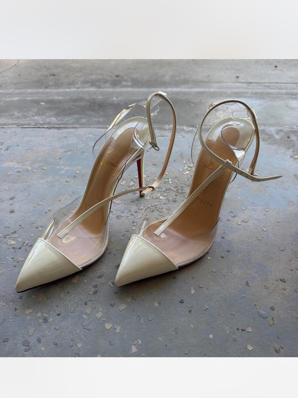 Christian Louboutin Nude and Clear Pointed-Toe Slingback Stiletto Heels